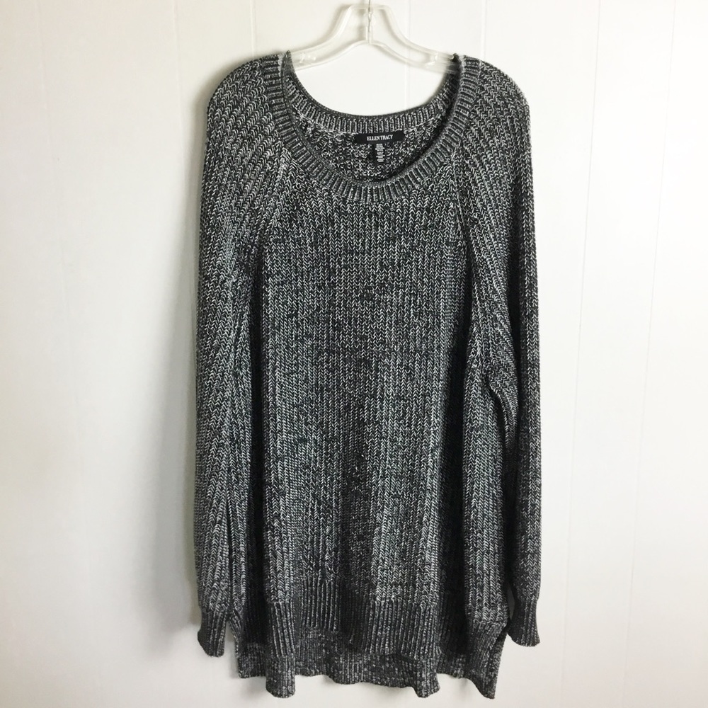 Ellen Tracy Black & White Hi-Low Hem Chunky Knit Sweater Size XXL
